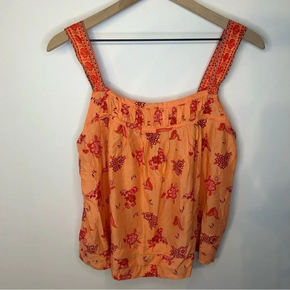 Anthropologie Orange Floral Sleeveless Top, Size Medium - Picture 3 of 9